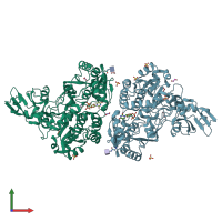 PDB entry 6yjt coloured by chain, front view.