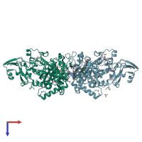 PDB entry 6yjt coloured by chain, top view.