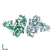 PDB entry 6yju coloured by chain, front view.