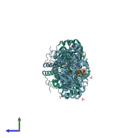 PDB entry 6yju coloured by chain, side view.