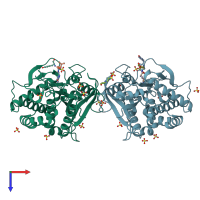 PDB entry 6yjy coloured by chain, top view.