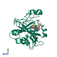 PDB entry 6ykc coloured by chain, side view.