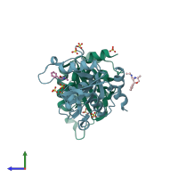 PDB entry 6yki coloured by chain, side view.