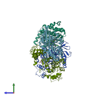 PDB entry 6yky coloured by chain, side view.