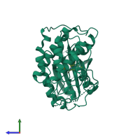 PDB entry 6yl1 coloured by chain, side view.