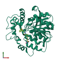 PDB entry 6yl4 coloured by chain, front view.