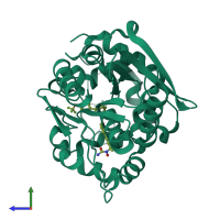 PDB entry 6yl4 coloured by chain, side view.