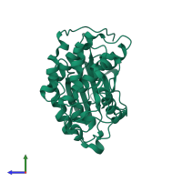 PDB entry 6yl6 coloured by chain, side view.