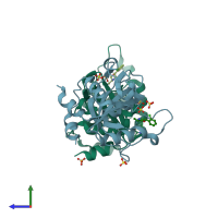 PDB entry 6yl8 coloured by chain, side view.