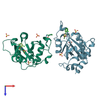 PDB entry 6yl8 coloured by chain, top view.