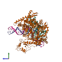 PDB entry 6ymv coloured by chain, side view.