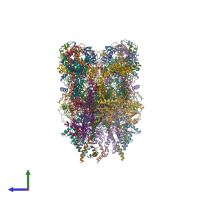 PDB entry 6ynx coloured by chain, side view.