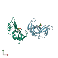 PDB entry 6yo1 coloured by chain, front view.