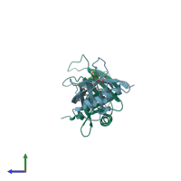 PDB entry 6yo1 coloured by chain, side view.