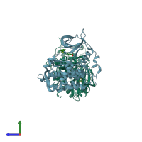 PDB entry 6yph coloured by chain, side view.