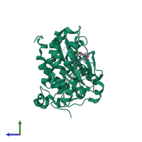 PDB 6ypj coloured by chain and viewed from the side.