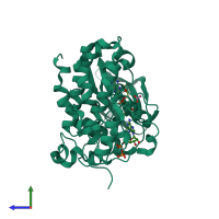 PDB entry 6ypn coloured by chain, side view.