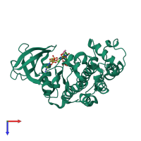 PDB entry 6ypn coloured by chain, top view.