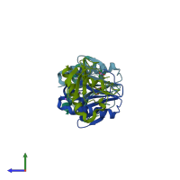 PDB entry 6ypx coloured by chain, side view.