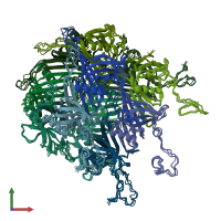 PDB entry 6yq5 coloured by chain, ensemble of 10 models, front view.