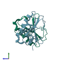 PDB entry 6yqd coloured by chain, side view.