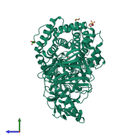 PDB entry 6yqh coloured by chain, side view.