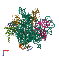 PDB entry 6ys5 coloured by chain, top view.