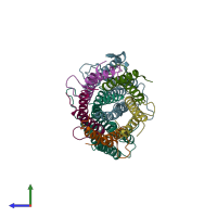 PDB entry 6ys8 coloured by chain, side view.