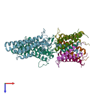 PDB entry 6ys8 coloured by chain, top view.