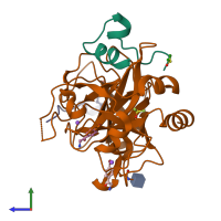 PDB entry 6ysj coloured by chain, side view.