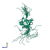 PDB entry 6ytc coloured by chain, ensemble of 20 models, side view.