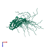 PDB entry 6ytc coloured by chain, ensemble of 20 models, top view.