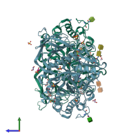 PDB entry 6ytp coloured by chain, side view.