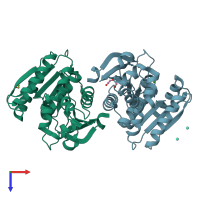 PDB entry 6yuo coloured by chain, top view.