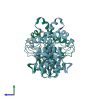 PDB entry 6yuq coloured by chain, side view.
