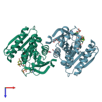 PDB entry 6yus coloured by chain, top view.