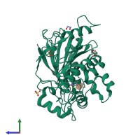 PDB entry 6yv0 coloured by chain, side view.