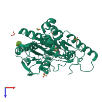 PDB entry 6yv2 coloured by chain, top view.