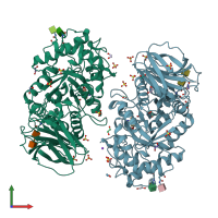 PDB entry 6yv3 coloured by chain, front view.