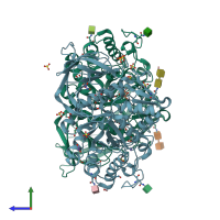 PDB entry 6yv3 coloured by chain, side view.