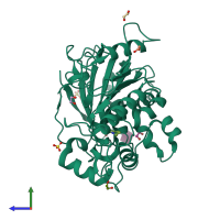 PDB entry 6yv4 coloured by chain, side view.
