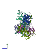 PDB entry 6yvh coloured by chain, side view.