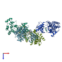 PDB entry 6yvs coloured by chain, top view.