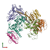PDB entry 6yw6 coloured by chain, front view.