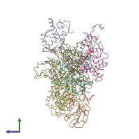 PDB entry 6yw7 coloured by chain, side view.