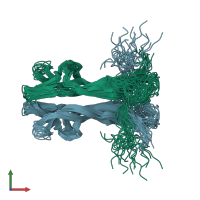 PDB entry 6yw8 coloured by chain, ensemble of 20 models, front view.