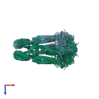 PDB entry 6yw8 coloured by chain, ensemble of 20 models, top view.