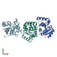 PDB entry 6ywm coloured by chain, front view.