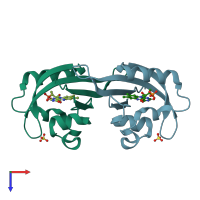 PDB entry 6yx6 coloured by chain, top view.