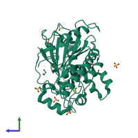 PDB entry 6yxi coloured by chain, side view.